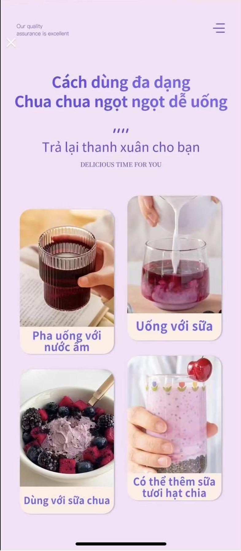 Product Introduction of Bột nước ép từ trái Acai berry (Nam việt quất), thành phần lành tính chiết xuất hoàn toàn từ thực vật 1