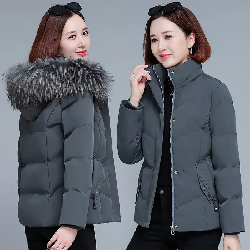 Áo Khoác Độn Bông Có Mũ Trùm Đầu, Có Thể Tháo Rời, Cổ Lông Lớn, Dành Cho Mẹ TRUNG NIÊN, Nữ Mùa Đông, Dày Dặn, Giữ Nhiệt, Ngoại Cỡ, Dáng Rộng Vừa Vặn, Áo Khoác Có Đệm Bông