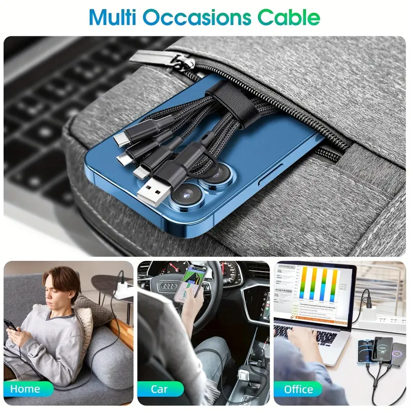 USB 5 In 1 A/C to L/C/M Fast Charging Cable, 3.94ft/120cm 47.24inch Durable Charging Cable, Multifunctional Charger Cable for Home Car Office Use 6