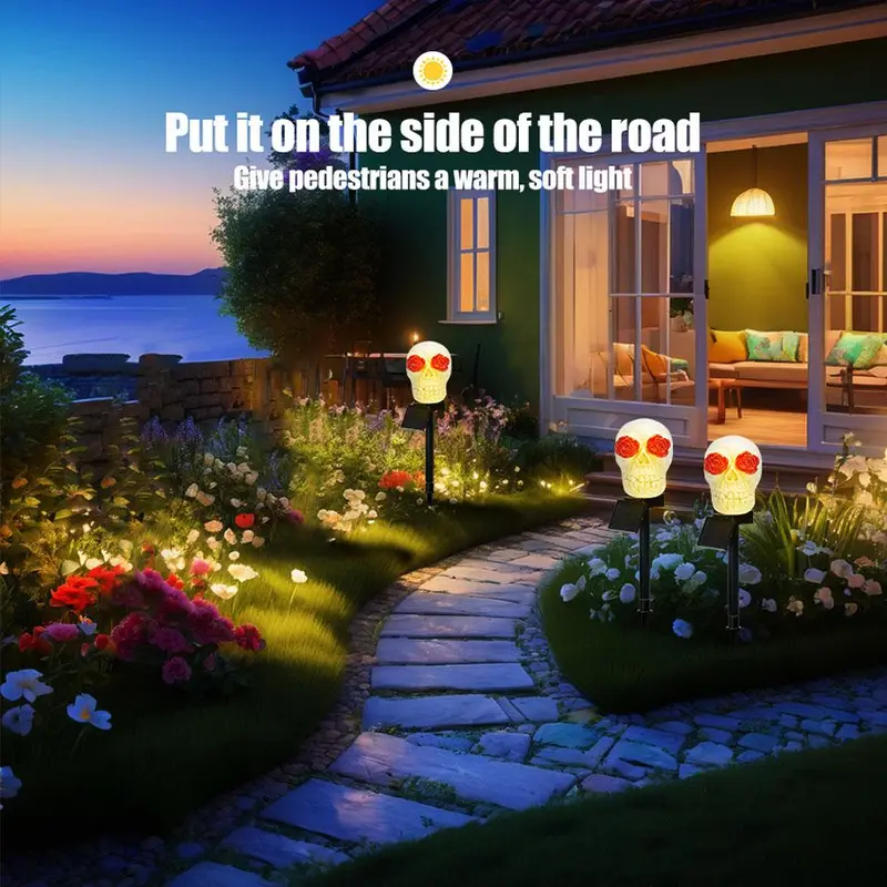 Solar Powered Skull Head Design Hanging Light, Halloween Hanging Light, Halloween Decoration Light for Garden, Yard, Lawn, Desktop, Pond, Balcony, Ornaments 8