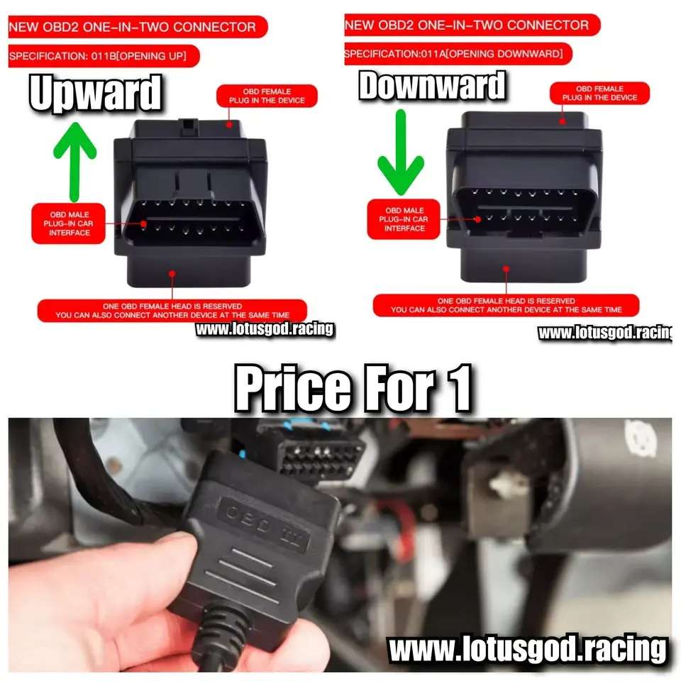 Shape 2 Way Obd Splitter - Flat + Thin 16 Pin OBD 2 Extender OBD2 ELM327 1 Male To 2 Female Elbow OBDII Extension Connector Cable Socket For Car