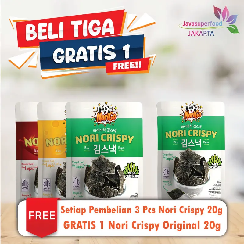 {BELI 3 GRATIS 1} Norigo / Nori Crispy Seaweed Snack 20g Rumput Laut Halal 0