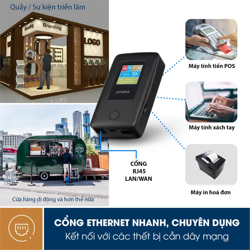 Bộ phát Wifi di động PROLiNK DL7203E 4G LTE 150Mbps, pin 6000mAH, màn hình TFT 1.44", cổng RJ45, USB 2.0 - Mobile 4