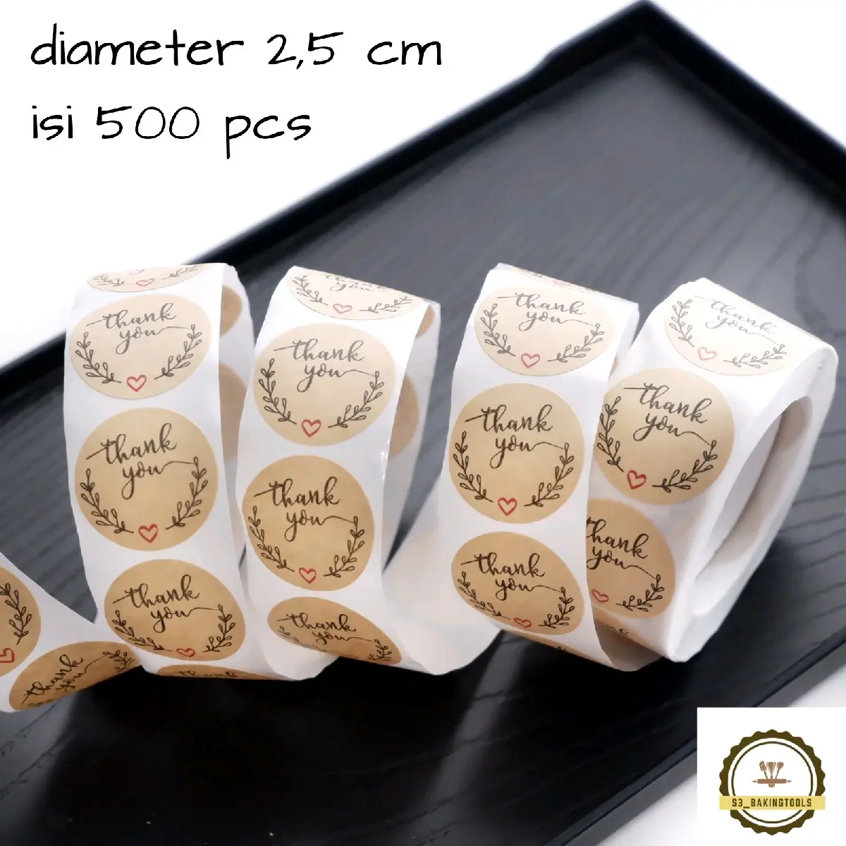 sticker label thank you 500 pcs brown leaf