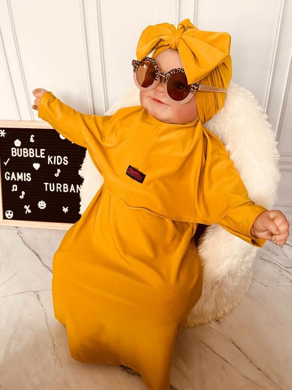 Gamis Bayi Hijab Free Turban Polos 0-2 Tahun Balita Anak Fashion Pakaian Perempuan muslim panjang variasi baju Merah Setelan Kerudung Nyaman Cewek Lembut 3