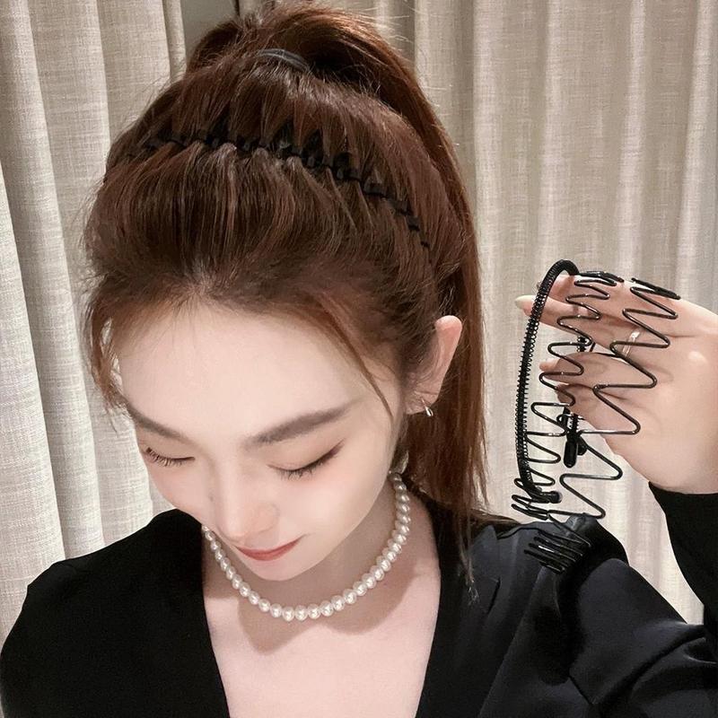 CHLINS Băng Đô Kim Loại Màu Đen Gợn Sóng Chống Trượt Phong Cách Thể Thao Cho Nam Và Nữ Phụ Kiện Bàn Tay Hàn Quốc 6 Màu Có Sẵn Phù Hợp Hàng Ngày Trang Trí Kỷ Niệm Quà Tặng