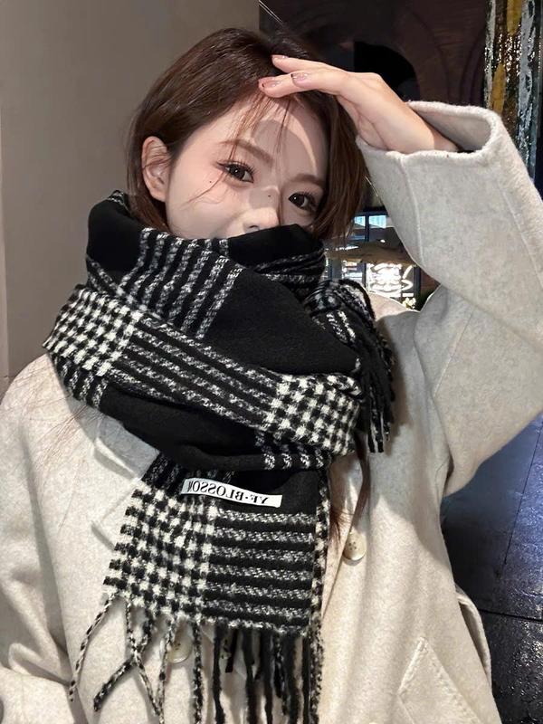 Khăn quàng cổ - Khăn choàng cổ họa tiết kẻ 2 màu nâu và đen ấm áp đông 2024 hot trend sc55