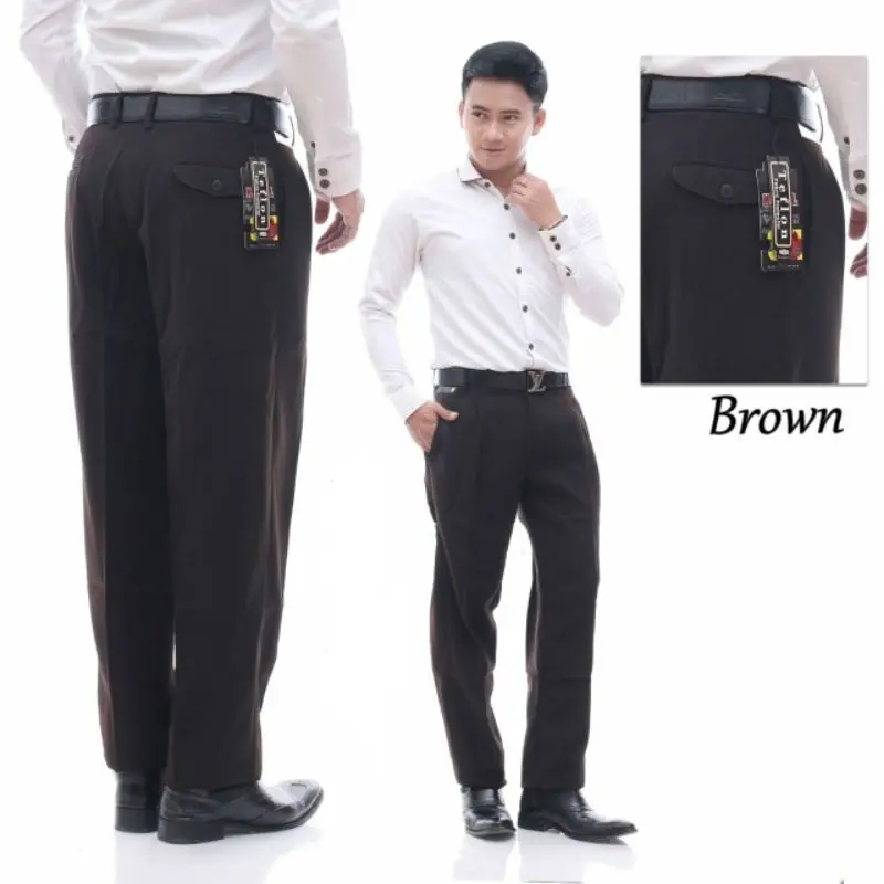 CELANA PANJANG PRIA dewasa BAHAN TEFLON MODEL REGULER FIT Cream Hitam Formal  Kain Kerja Polos Kantor Kantong Dalam Nyaman celana Standar non Slimfit dinas laki 2