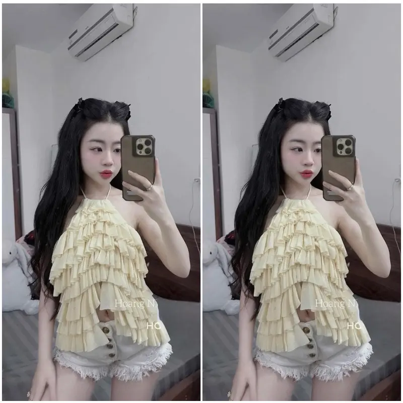 Áo Yếm Ren Tầng Hở Lưng Sang Chảnh , Áo Yếm Cột Cổ Phối Ren Tôn Dáng Dành Cho Nàng Đi Tiệc