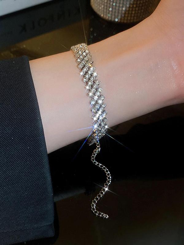 Rhombus Rhinestone Decor Tennis Link Bracelet, Fashionable Elastic Bracelet For Women For Party, Daily Clothing Decor For Girl 5