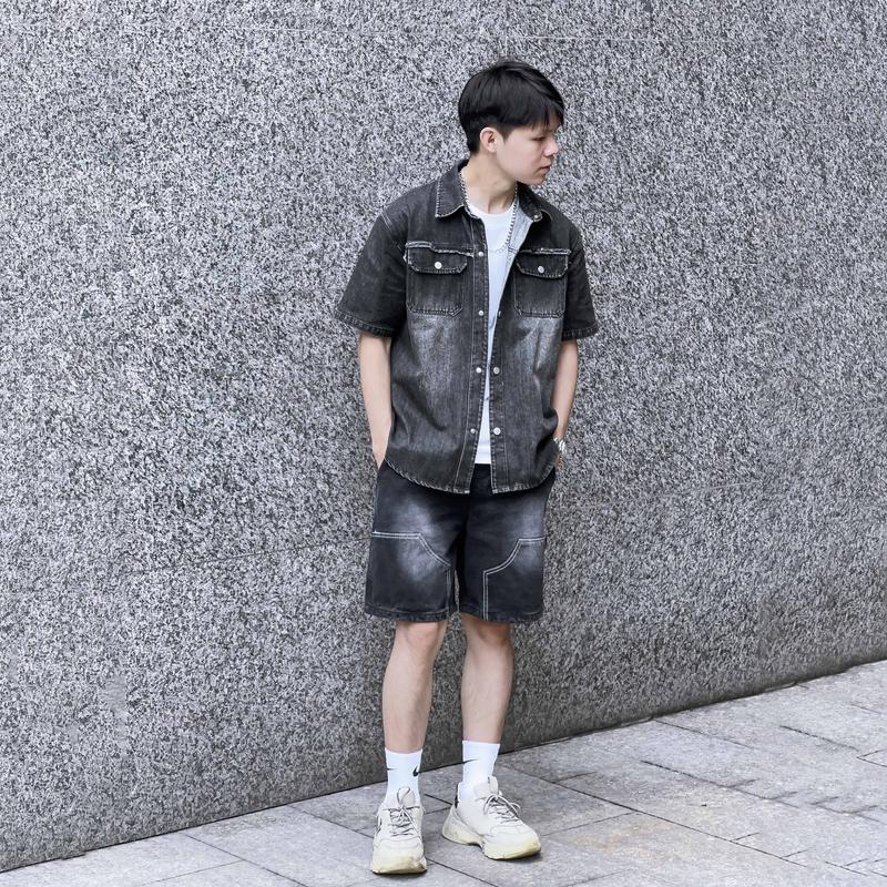 Áo Sơ Mi Denim Tua Rua AJ01 Catima - Logo Thêu Tua Rua Mặt Sau - Cúc Bấm Chậu Bản To Cao Cấp Menswear Màu Đen