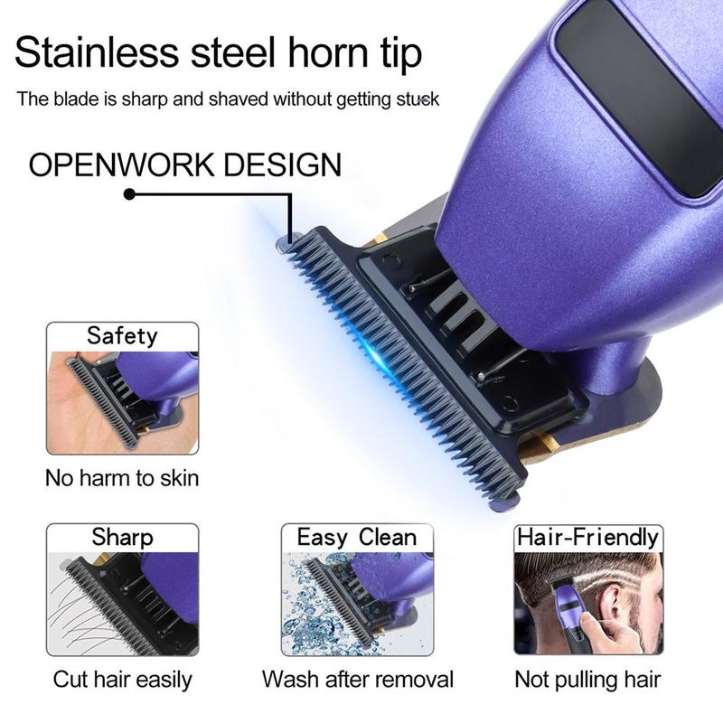 Professional Cordless USB Charging LED Display Men Hair Trimmer Kit, 1 Electric Hair Clipper & 4 Limited Comb & 1 Charging Cable & 1 Cleaning Brush 7