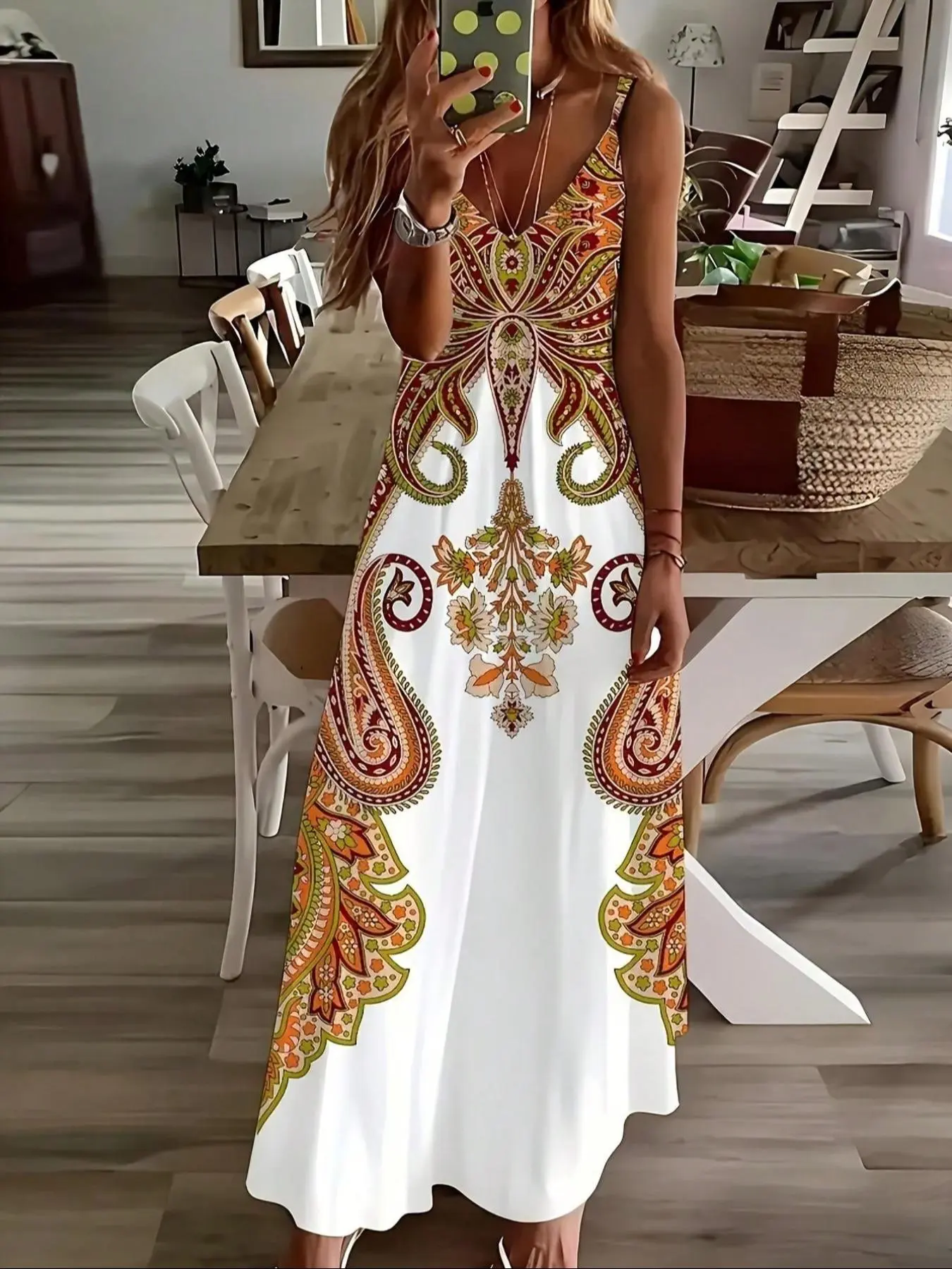 Women's All Over Print Cami Dress, Casual Sleeveless Dress for Holiday Vacation Daily Wear, Ladies Clothes for All Seasons