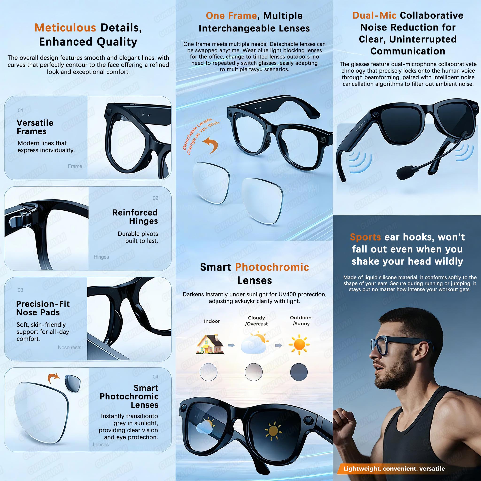 New 800W Camera 3600mAh Power Bank Smart Glasses Men 100+language Translation WIFI Transmission Music Player AI Chat Glasses IOS