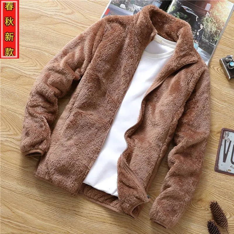 Áo Khoác Mùa Thu Đông Mới Cho Nam, Áo Khoác Dáng Rộng Phong Cách Hàn Quốc, Cổ Đứng, Áo Khoác Trẻ Trung, Lông Cừu Hai Mặt, Áo Ngắn