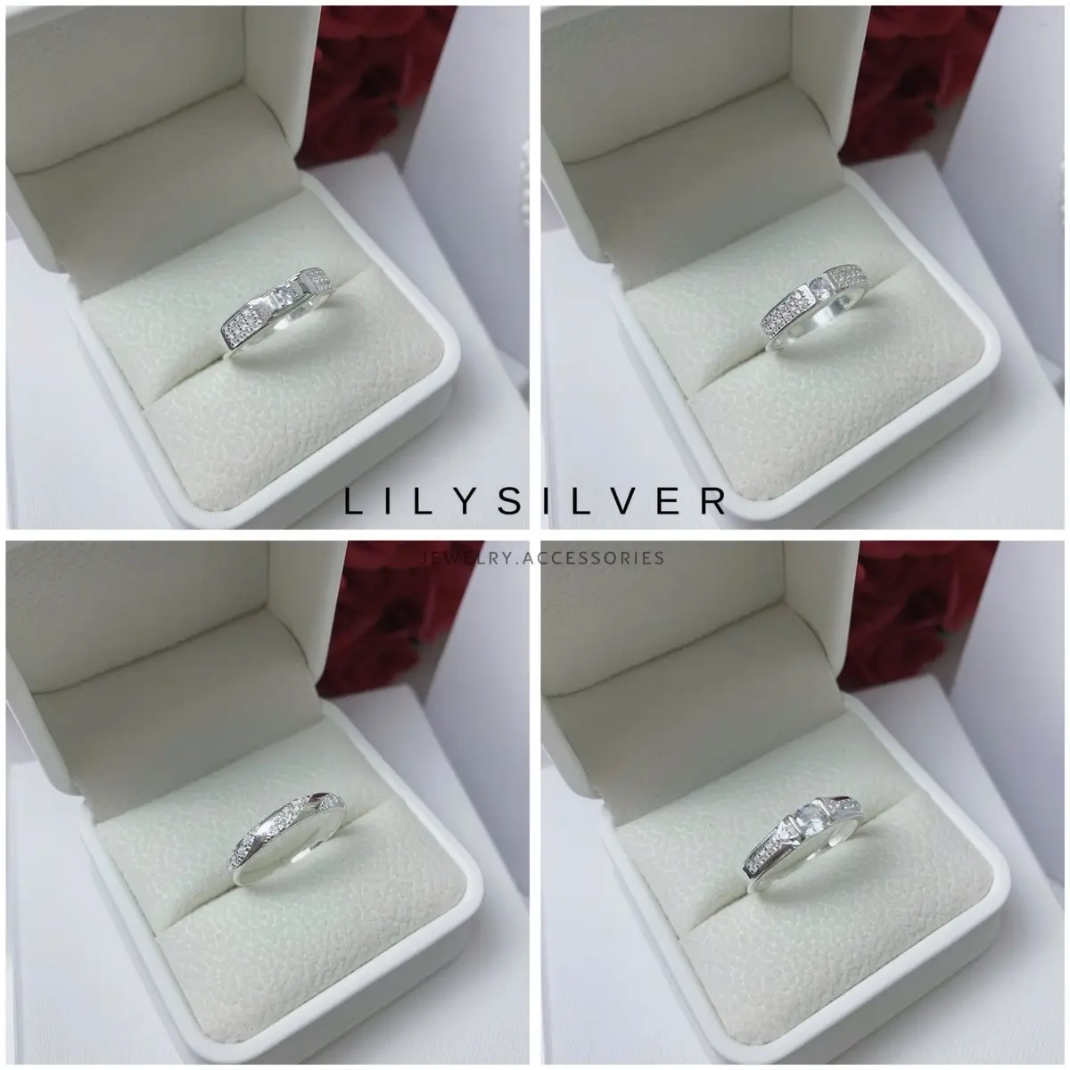 [Link lẻ] Nhẫn bạc nam Lily Silver thiết kế đính đá chất liệu bạc ta