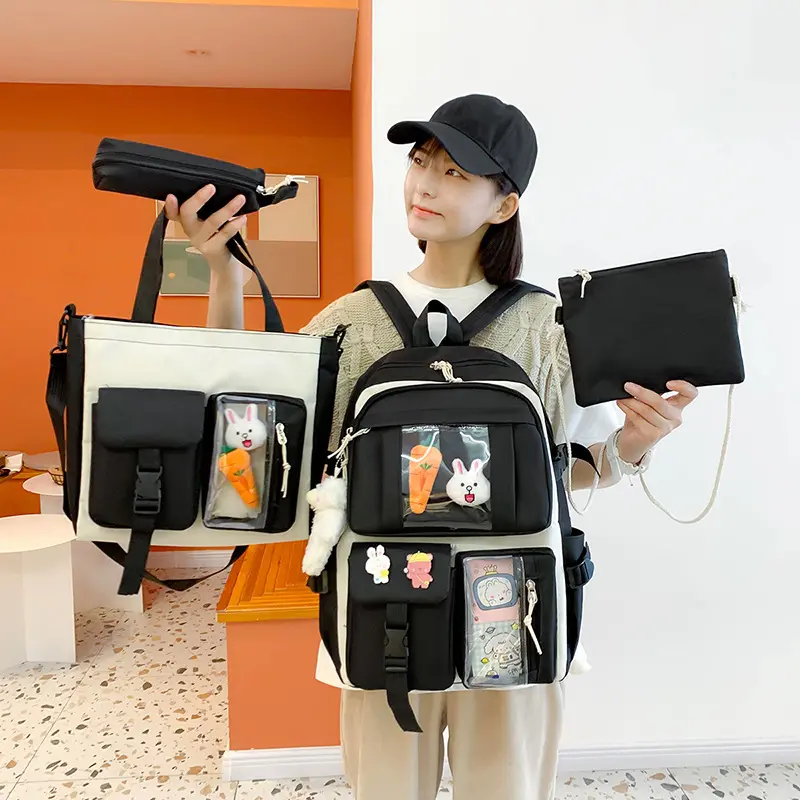 Bộ túi 4 món - balo túi xách tay đụng bút - chất pvc đeo vai kem 1