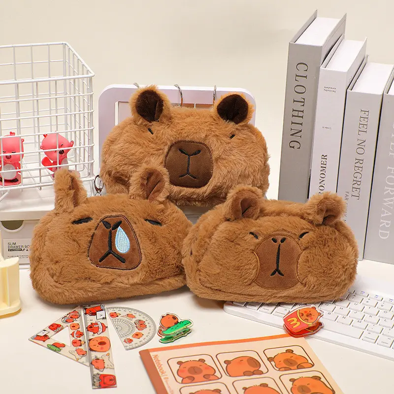 Kotak Pensil Bulu Lucu Capybara/ Pouch /Tempat Makeup /Aesthetic /Korea Boneka /Fashion / Karakter / 0
