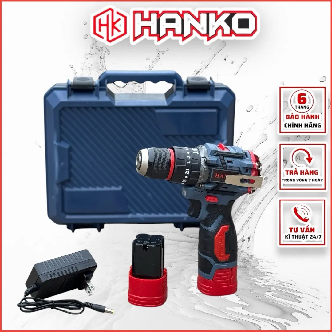 Máy Khoan 10ly HANKO 16.8V  2Pin Có Búa 3 chức năng có móc inoc