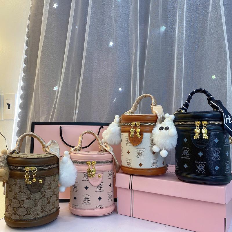 Túi xách nữ dáng cốp dọc hình trụ trẻ trung cá tính phong cách thời trang 2024-kèm khăn và gấu-HT02 {FREESHIP} - Kem, Bag