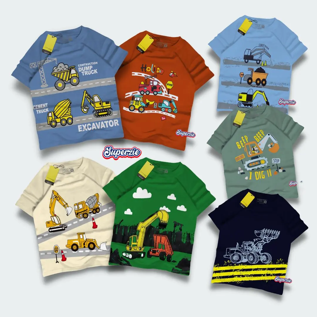 Superzie Baju kaos anak Kendaraan berat Laki laki Lengan pendek BEKO DUMTRUCK katun 30s adem Fashion