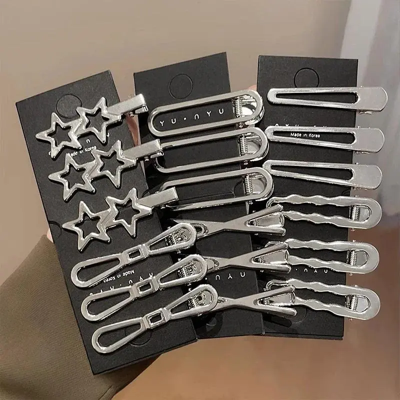 3/24Pcs Silver Y2k Hair Clips for Women Elegant Metal Duckbill Clip Gilrs Hairpins Side Bangs Barrettes Girls Hair Accessories
