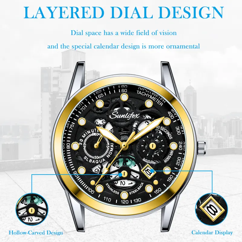 Sunlifex Jam Tangan Pria Original Display Kuarsa Anti Air Tali Stainless Steel Santai Mode Jam Tangan Cowok SL9001 4