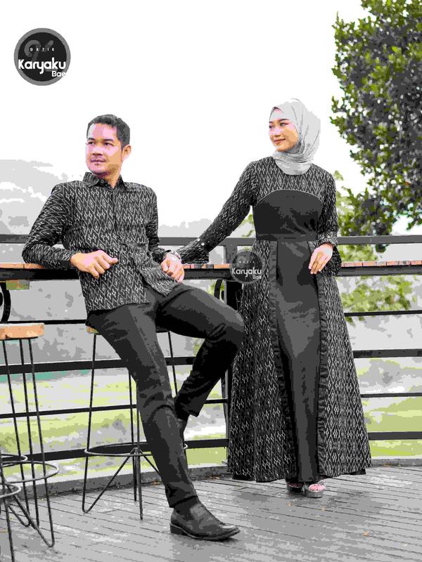 COUPLE GAMIS PREMIUM NAELA KEMEJA PANJANG BATIK KARYAKU Baju Katun Muslim Wanita Motif Pasangan Dress 2