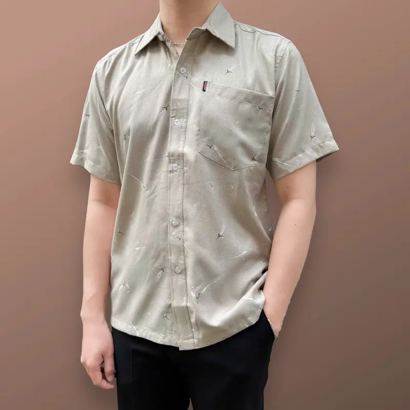 (Mã 23) Áo Sơ Mi Vải Xô Đũi Cao Cấp Trung Niên Ngắn Tay Dáng Suông Vạt Ngang Tiến Minh Họa Tiết Menswear TM23 sominam dep Ong 6