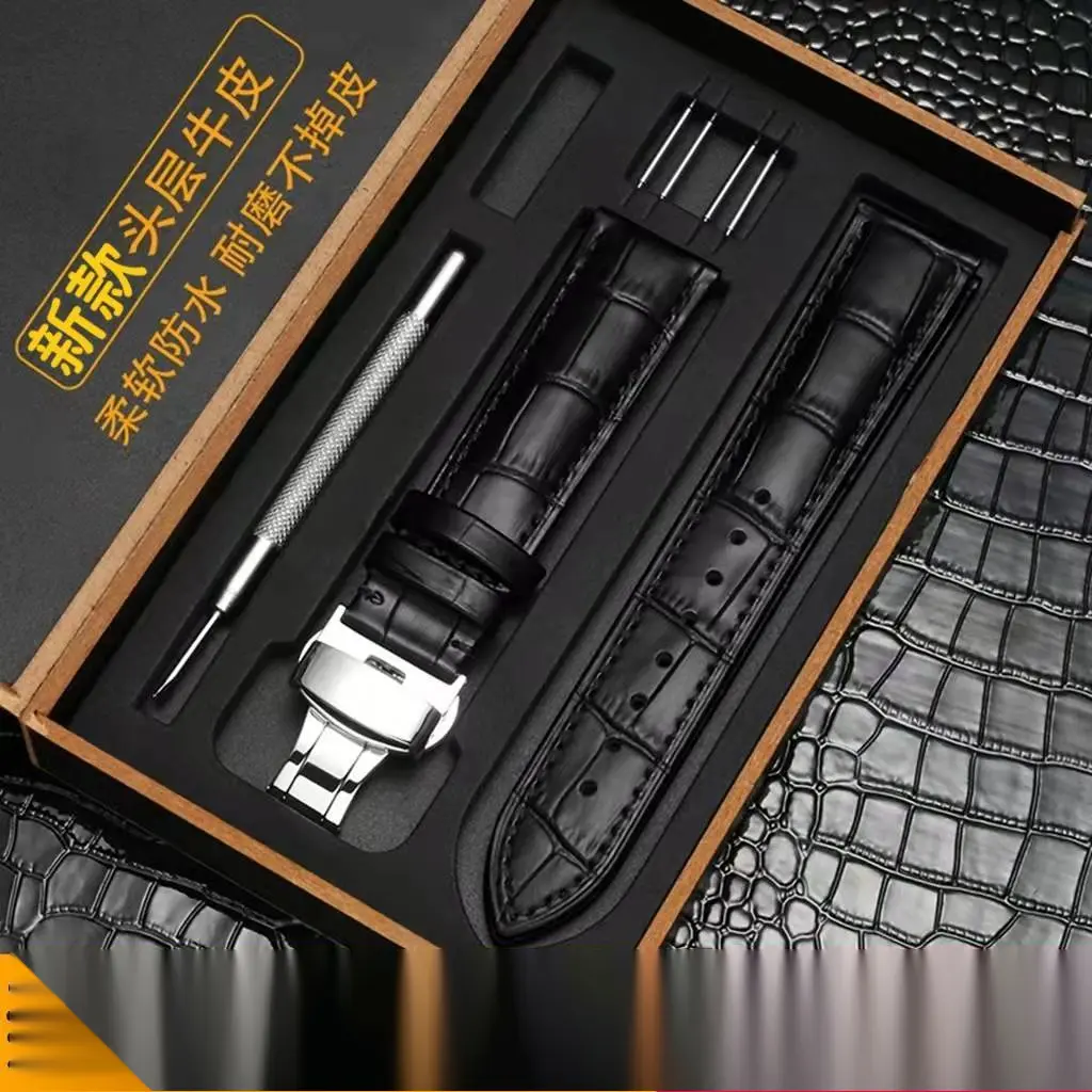 Dây Đeo Đồng Hồ Bằng Da Bò Thật, Khóa Chốt, Móc Cài Bướm Tự Động, Không Thấm Nước, Chống Mồ Hôi, Lớp Trên Mềm Đeo Tay Ong Khăn Watch Phụ Kiện