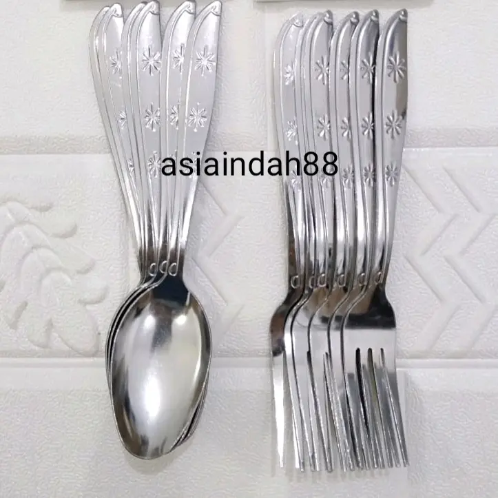 12 Pcs Sendok Makan dan garpu makan Motip Bintang Tebal 1