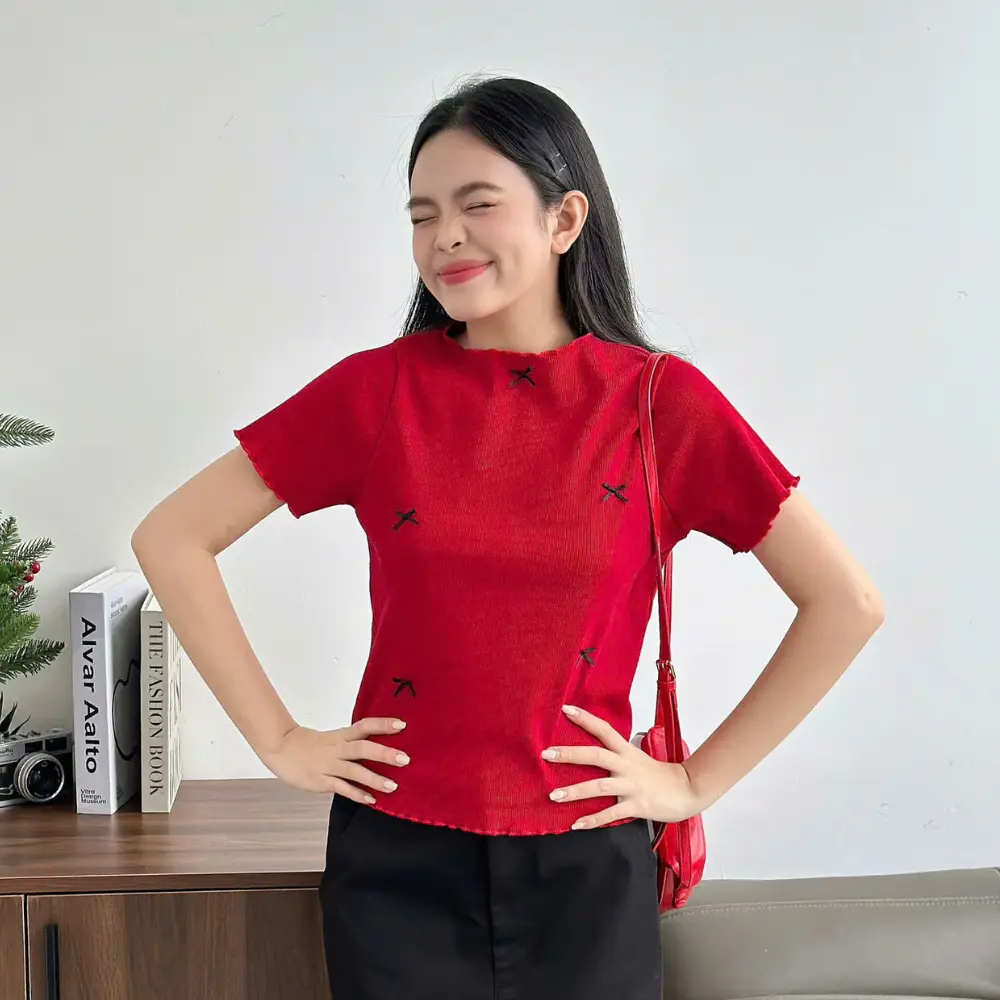 Áo thun áo nữ đính nơ phía trước dễ thương nữ tính Bows Miều Est.2013