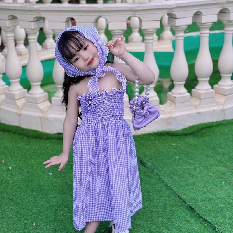 Váy maxi thun smock có cài áo hoa, kèm khăn 8