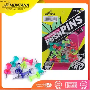 MONTANA Push Pin Transparent Jarum Tekan 30 Pcs Paku Pin Multiwarna TPN-30