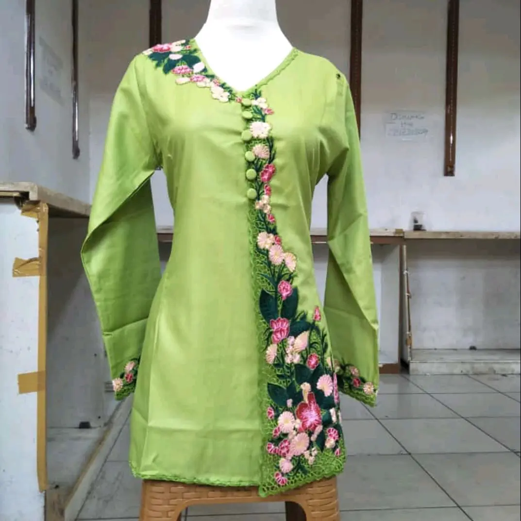 ATASAN KEBAYA ENCIM BORDIR BUNGA KATUN IMA M-5L SIZE JUMBO Tangan Panjang