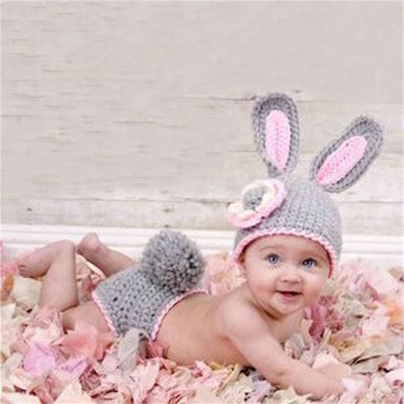 Thỏ Em Bé Đạo Cụ Chụp Ảnh Sơ Sinh Mũ Dệt Kim, Quần Động Vật, Được Xác Định 3