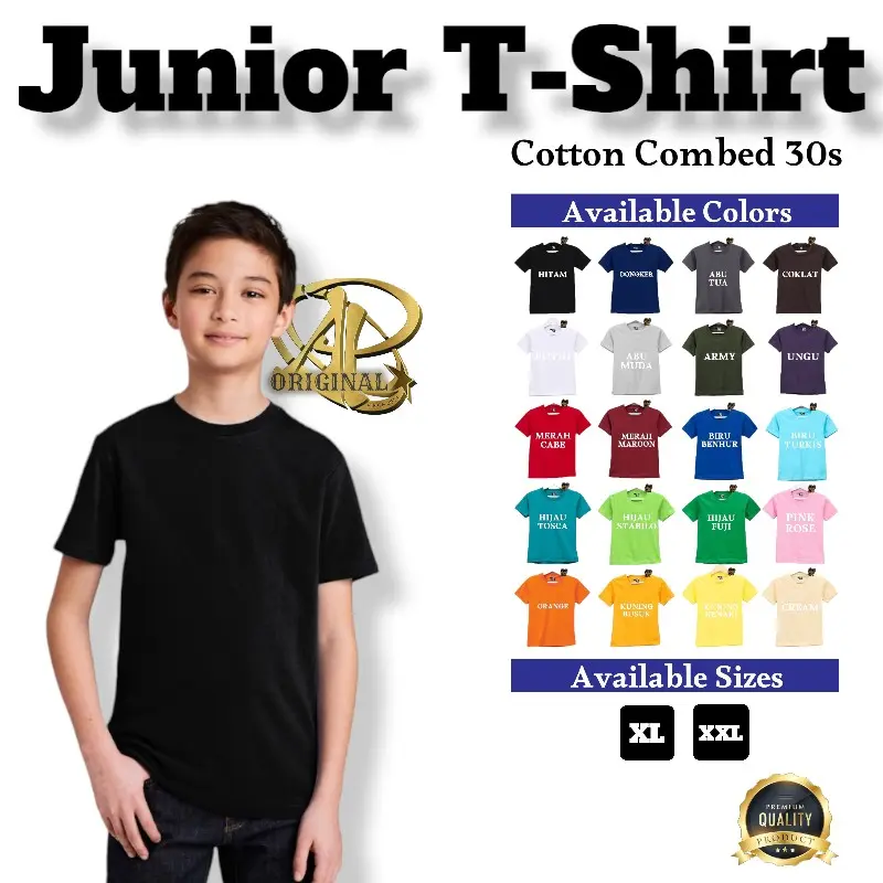 Kaos Polos Lengan Pendek Anak Tanggung / Junior 9-16 Tahun XL XXL Pria Wanita / Unisex. Bahan 100% Cotton Combed 30s. Produk Ap Original Kualitas Premium