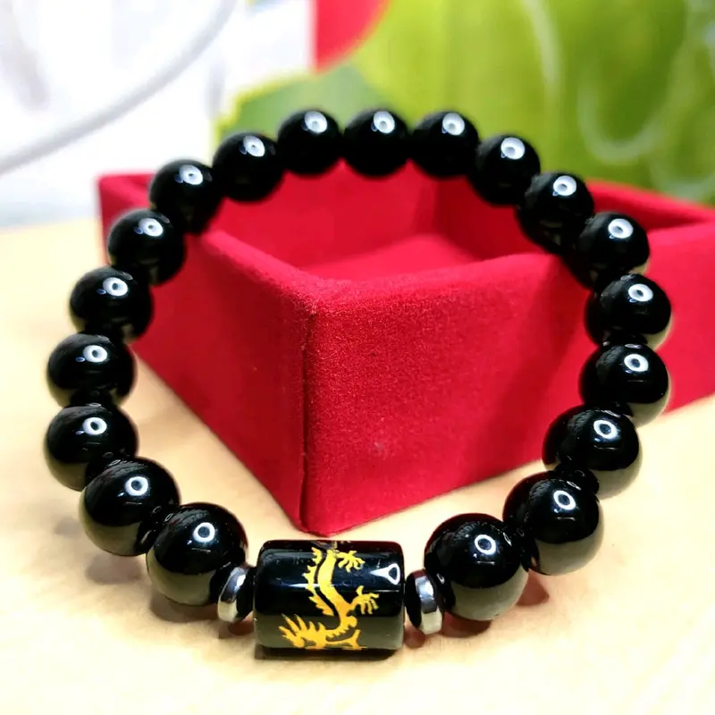Gelang Giok Terapi Pria & Wanita Raja Naga Gold Fengshui Original batu jade hitam alam aesthetic bracelets 2