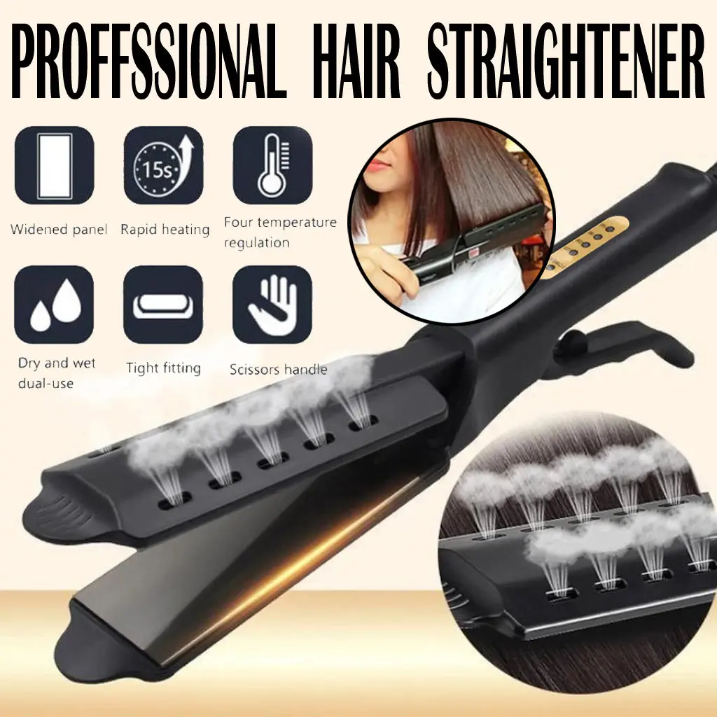 Catok Pelurus Rambut Cepat & Sehat - Panel Lebar, 4 Suhu, Tourmaline Ionic, Untuk Wanita, Harian/Profesional