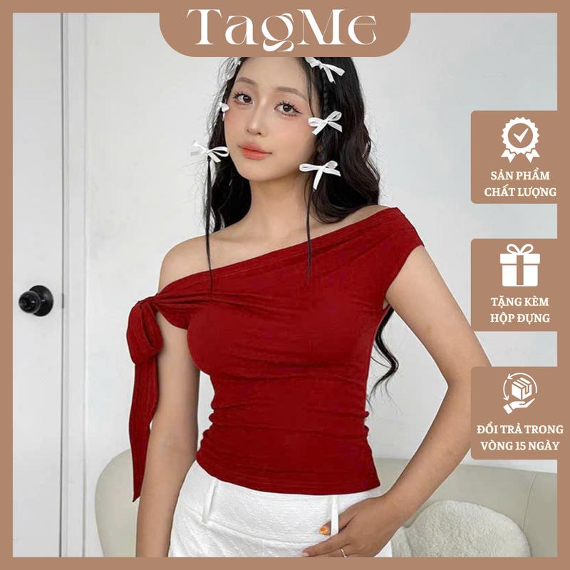 Áo Thun Trễ Vai Buộc Dây Nơ Năng Động Trẻ Trung Thời Trang Basic TM34 - Tagme 0