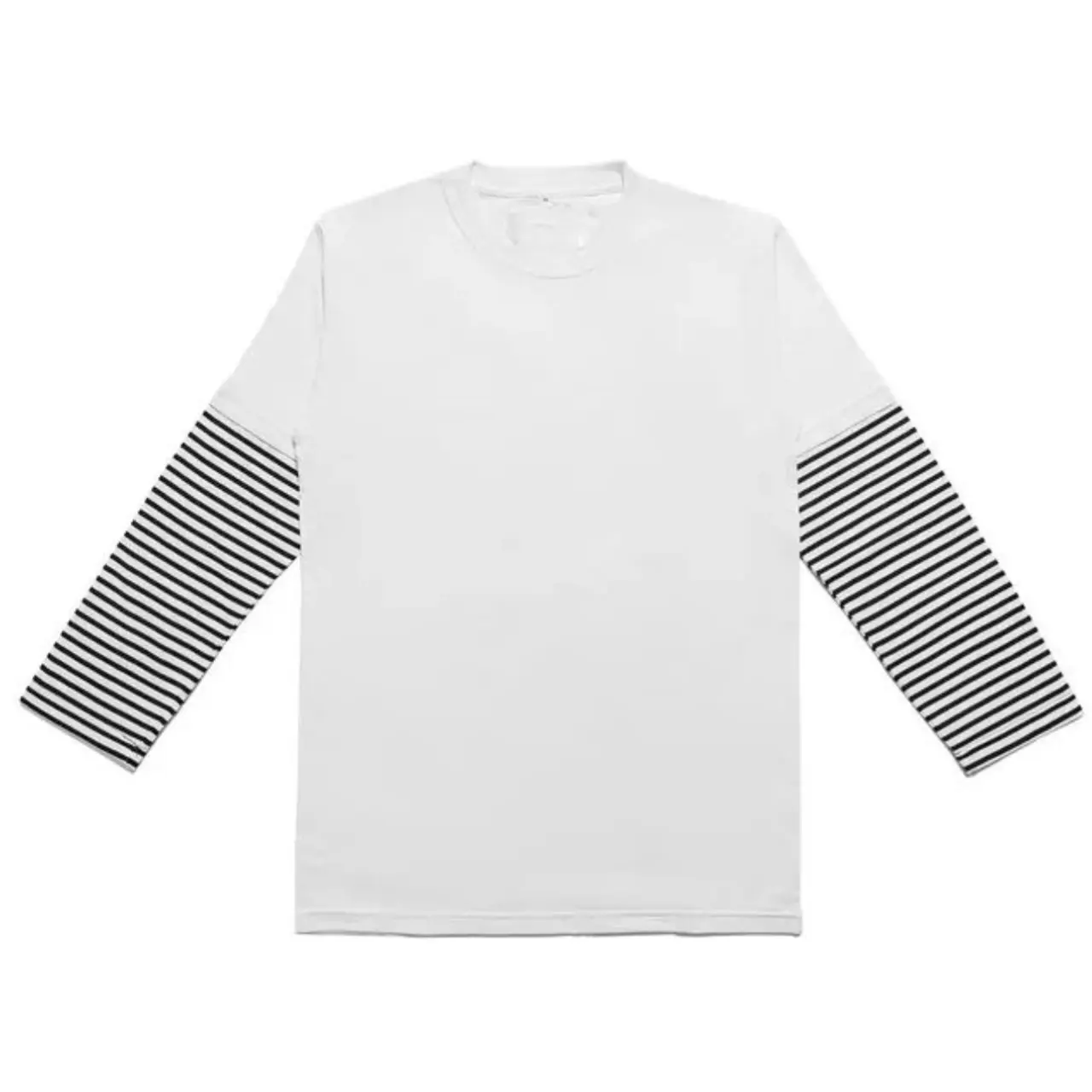 Kaos Polos Panjang Double Layer Combine Stripe Katun Baju Combed Hitam Distro Oversize