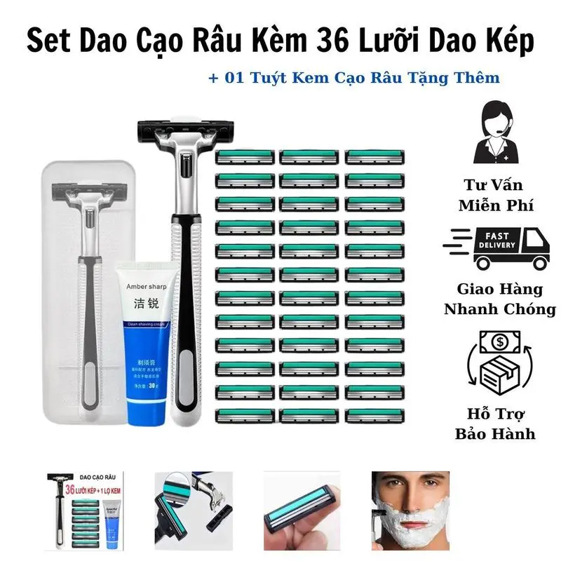 [XẢ LỖ] Bộ Dao Cạo Râu Và 36 Lưỡi Dao, Tặng Kèm Kem Cạo Râu Và Hộp Đựng Cao Cấp
