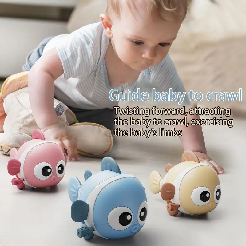 Baby's Cartoon Fish Clockwork Toy, Baby Crawling Learning Fish Design Clockwork Toy, Toddler Sensory Play Kit 2