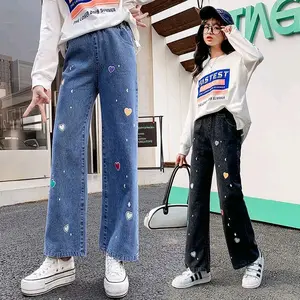 Celana Kulot Jeans Anak Perempuan remaja Celana Kulot Jeans variasi bordir love percak celana Kulot Anak Perempuan terbaru Celana tanggung celana kulot remaja celana kulot love celana kulot jeans remaja