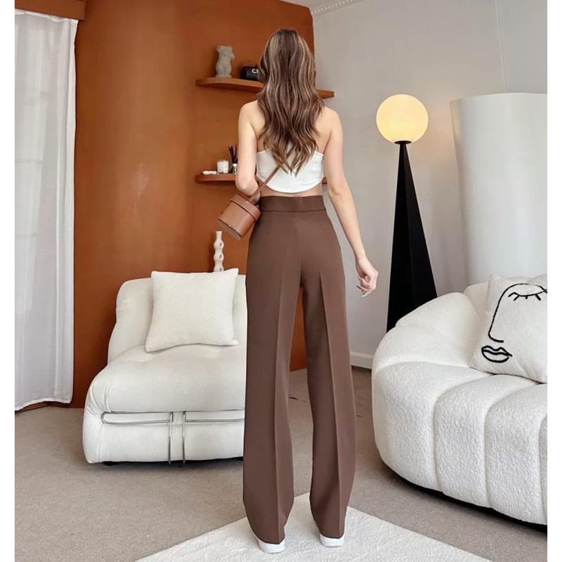 Quần tây nữ cao cấp ống suông, ống rộng, lưng cao - màu nâu cà phê - Size S-3XL, sinh viên  công sở Pants Women Ong Cotton 5