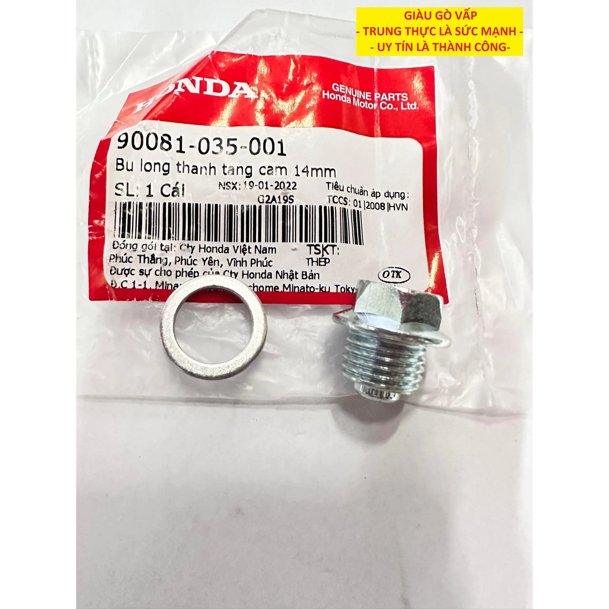 pt- Ốc tăng cam kèm lông đền nhôm 14mm xe dream - wave hàng chính hãnġ honda Phụ Tùng - Phụ Tùng Uy Tín Giàu Gò Vấp