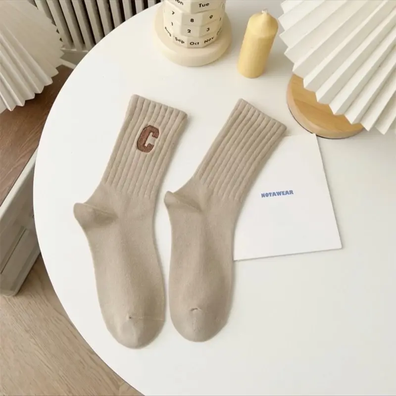 Túi 10 đôi [ hoặc 5 đôi] tất cao cổ chữ C thêu nhiều màu phong cách Hàn Quốc TCC04 Cotton Nam Menswear 4
