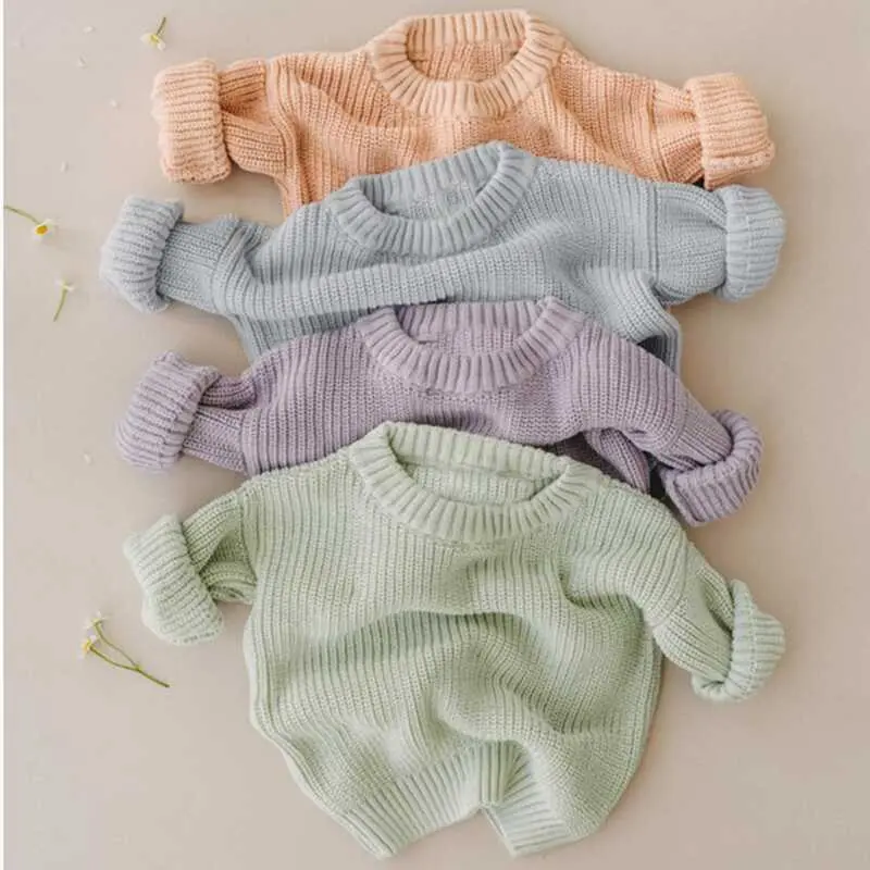 Autumn Winter Long Sleeve Pure Color Knit Sweater Baby Kids Boys Girls Pullover Sweaters Clothes