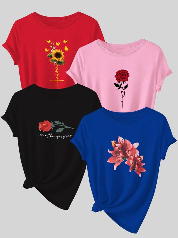 Casual Short sleeve Print Round neck T-shirt Casual Short sleeve Print Round neck T-shirt