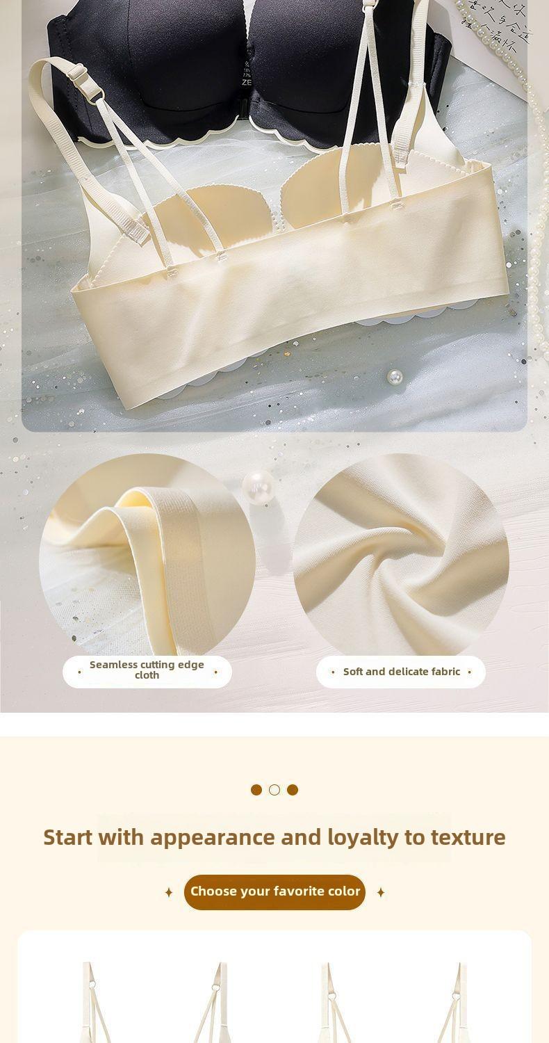 Product Introduction of Front Button Gathering Bra Small Breast Size Exaggerating Bra Push up and Anti-Sagging Sexy Seamless Beautiful Back Underwired Bra Thick Cup Underwear for Women 16